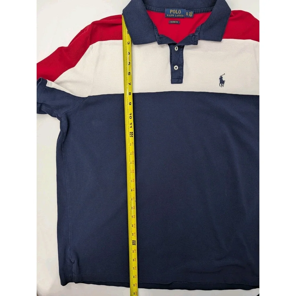 Polo Ralph Lauren Mens XL Classic Red White Blue Colorblock Polo Shirt Preppy